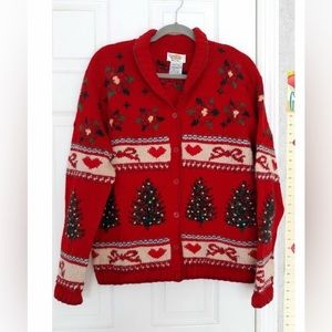 Vintage Talbots Wool Women's Cardigan Christmas Motiv Embroidered Large